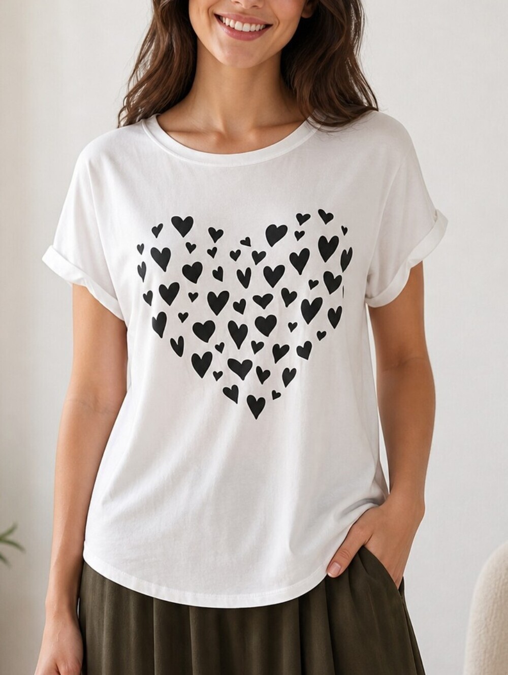 FUNKY PINK Black & White Hearts Short Sleeve Tee